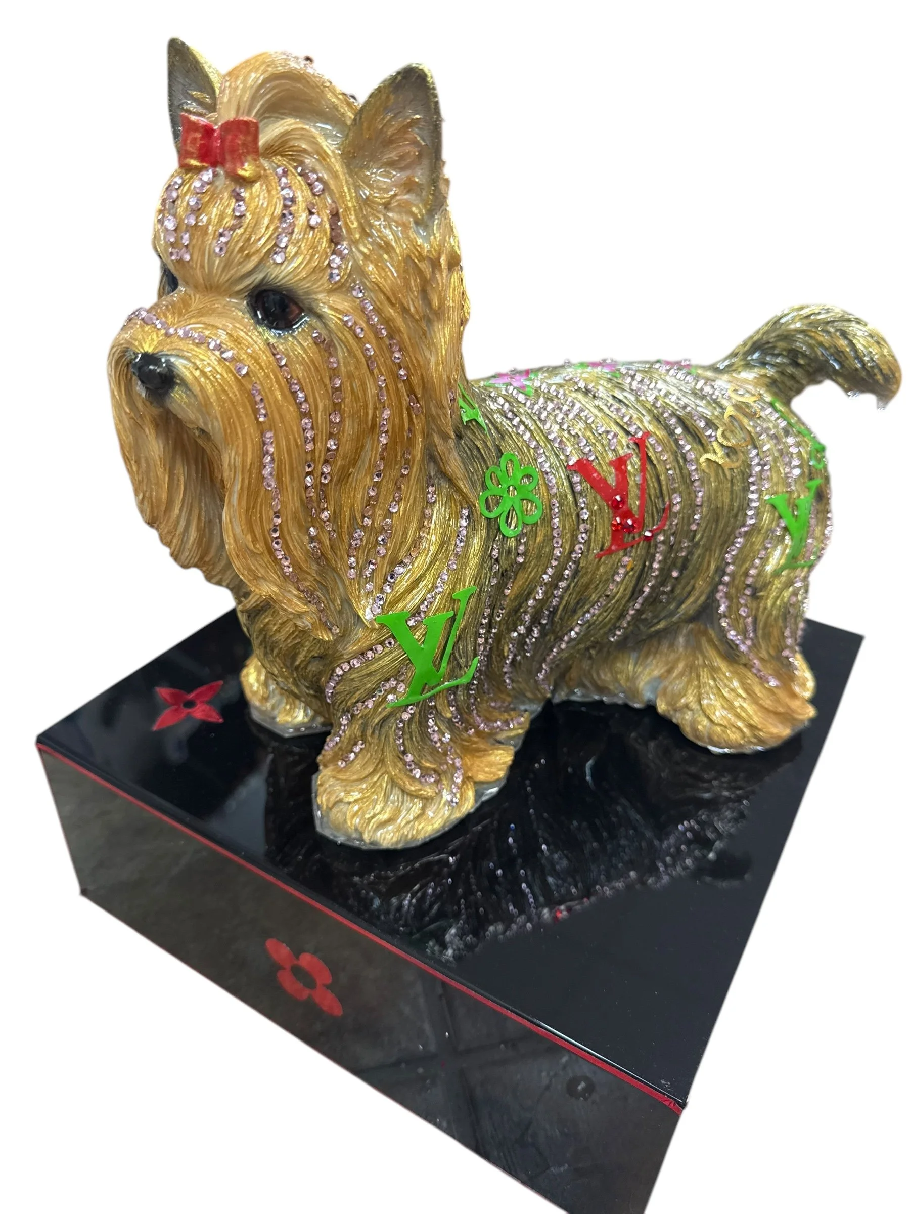 Luxurious Rhinestone Yorkshire Terrier Sculpture