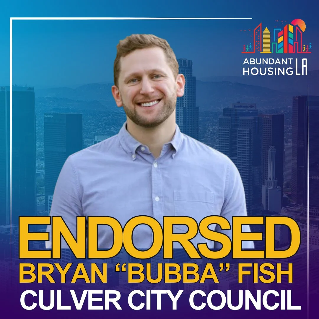 Promotional image featuring Bryan 'Bubba' Fish, endorsed for Culver City Council, with a city skyline background and text highlighting the endorsement.