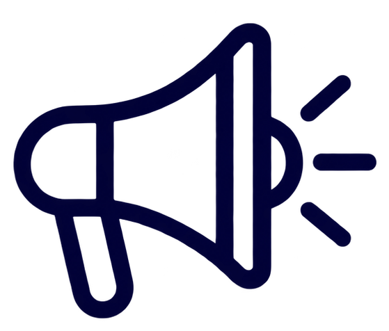 Outline of a megaphone emitting sound waves.