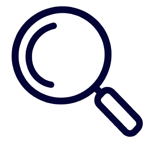 Magnifying glass icon with a black background.