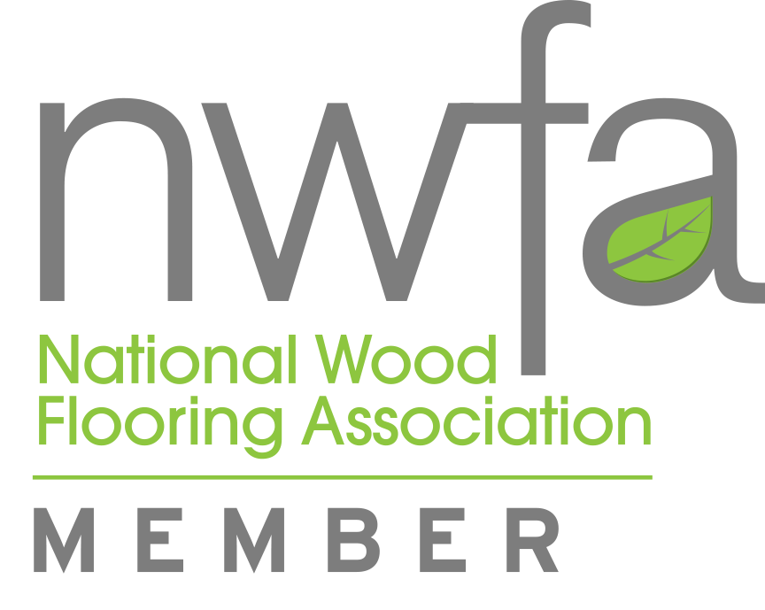Logo of the National Wood Flooring Association with a green leaf icon.
