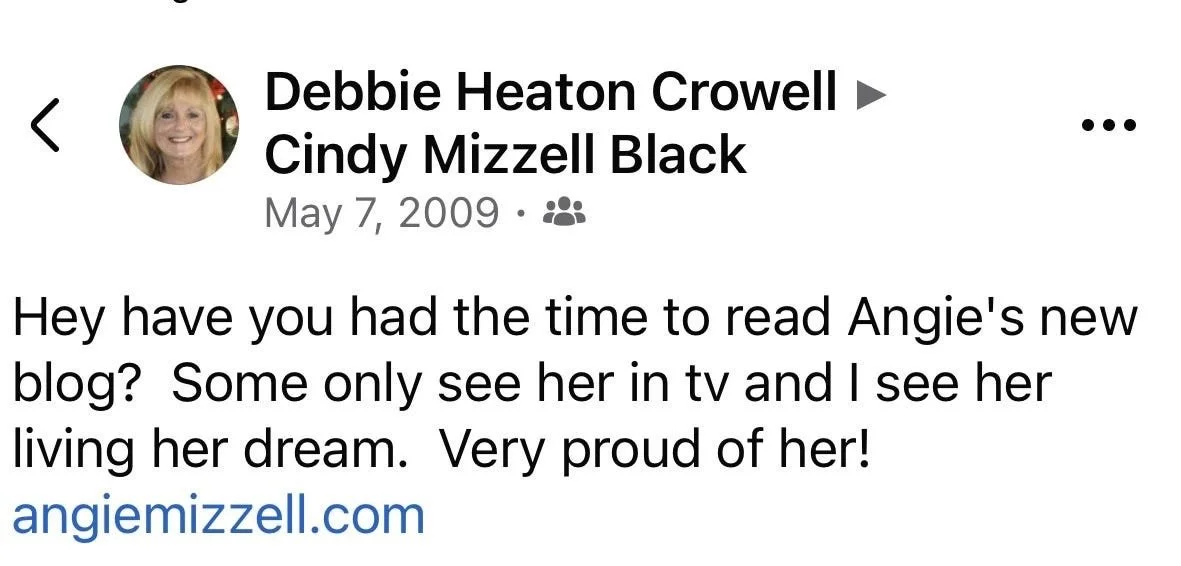 Message from Debbie Heaton Crowell about Angie Mizzell's Blog