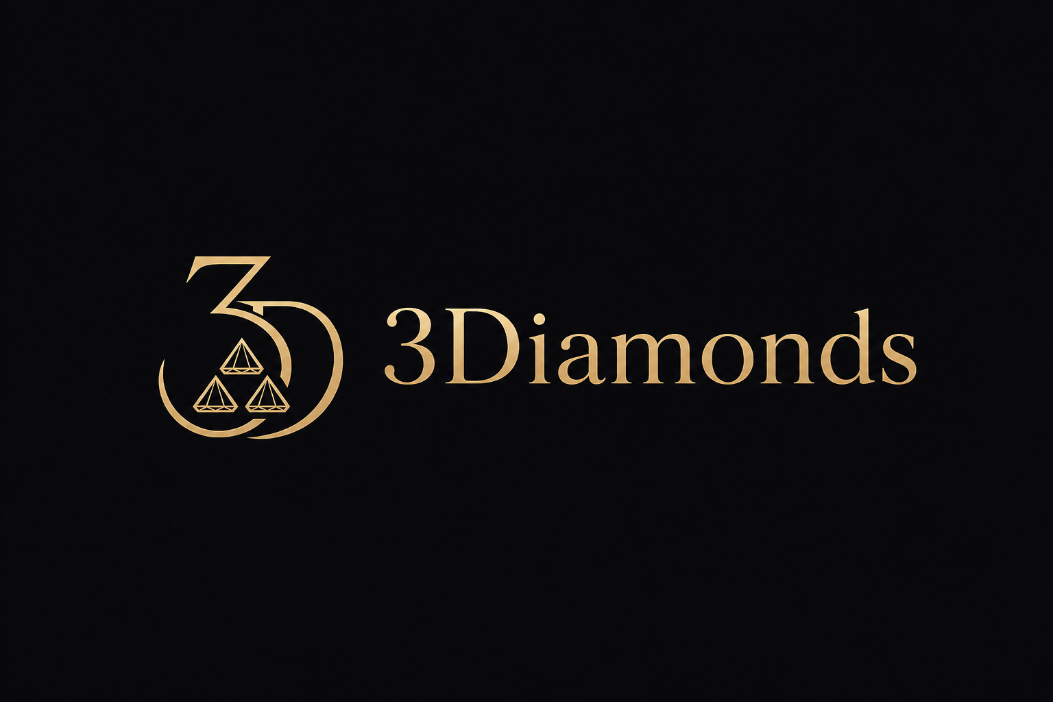 Logo for 3D Diamonds featuring a gold number '3' and three small diamond outlines on a black background.