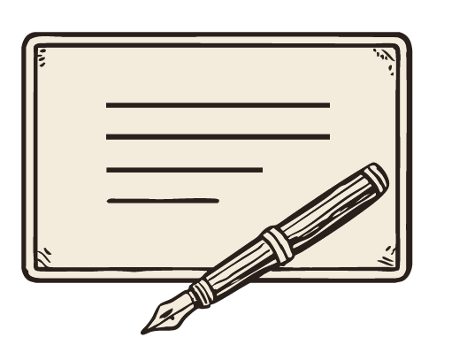 Illustration of a note with a fountain pen
