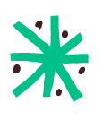 A stylized teal asterisk with a small pink dot on its upper left arm.