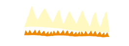 Illustration of sharp, jagged mountains in white with a dark background, and an orange band at the bottom resembling a horizon or ground.