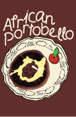 African Portobello mushroom topped with a fried egg, garnished with a cherry tomato and a green leaf on a white plate.