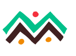 Stylized mountain with red sun and orange dots