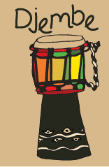 A colorful drum with a chain attached, resting on a decorative black and white stand.