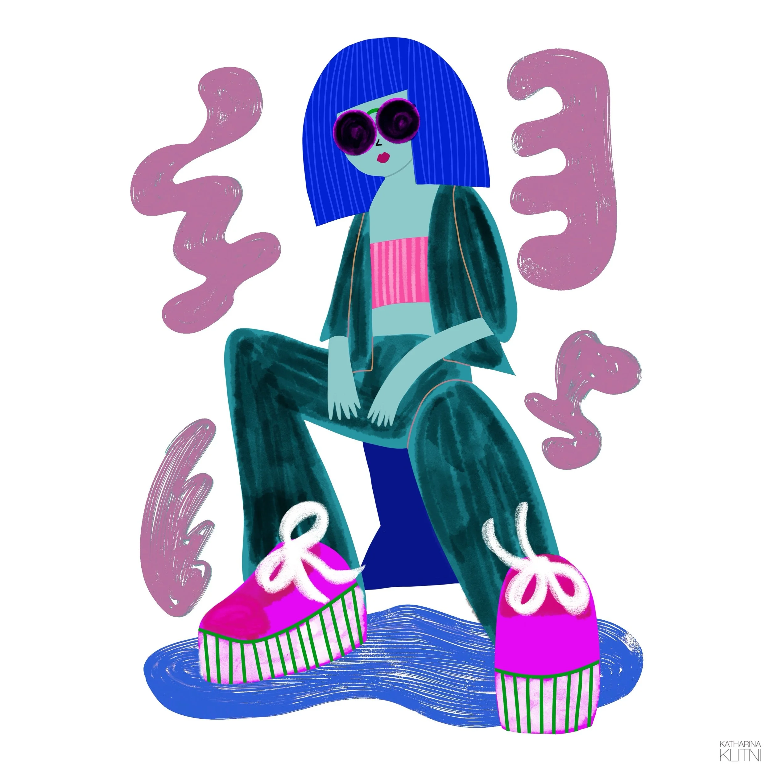I wear my sunglasses at night. Procreate. 2025