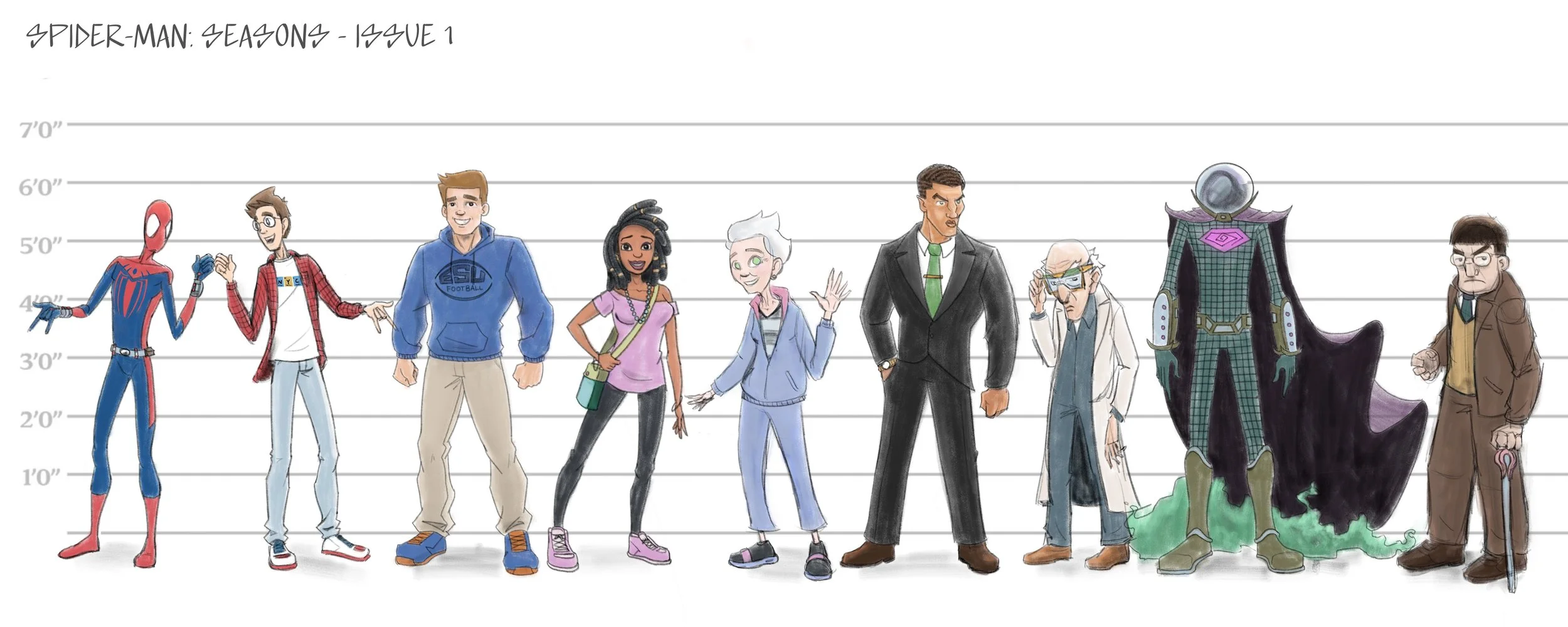 Character Lineup for Issue 1 of the upcoming Spider-Man fan comic called "Spider-Man: Seasons"