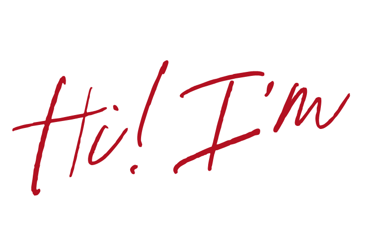 Handwritten text in red reading 'Hi! I'm' on a black background.