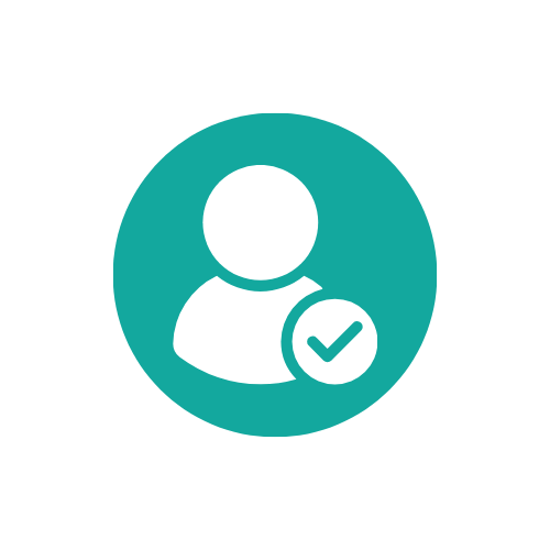 Icon of a person with a checkmark badge, representing verified user or profile.