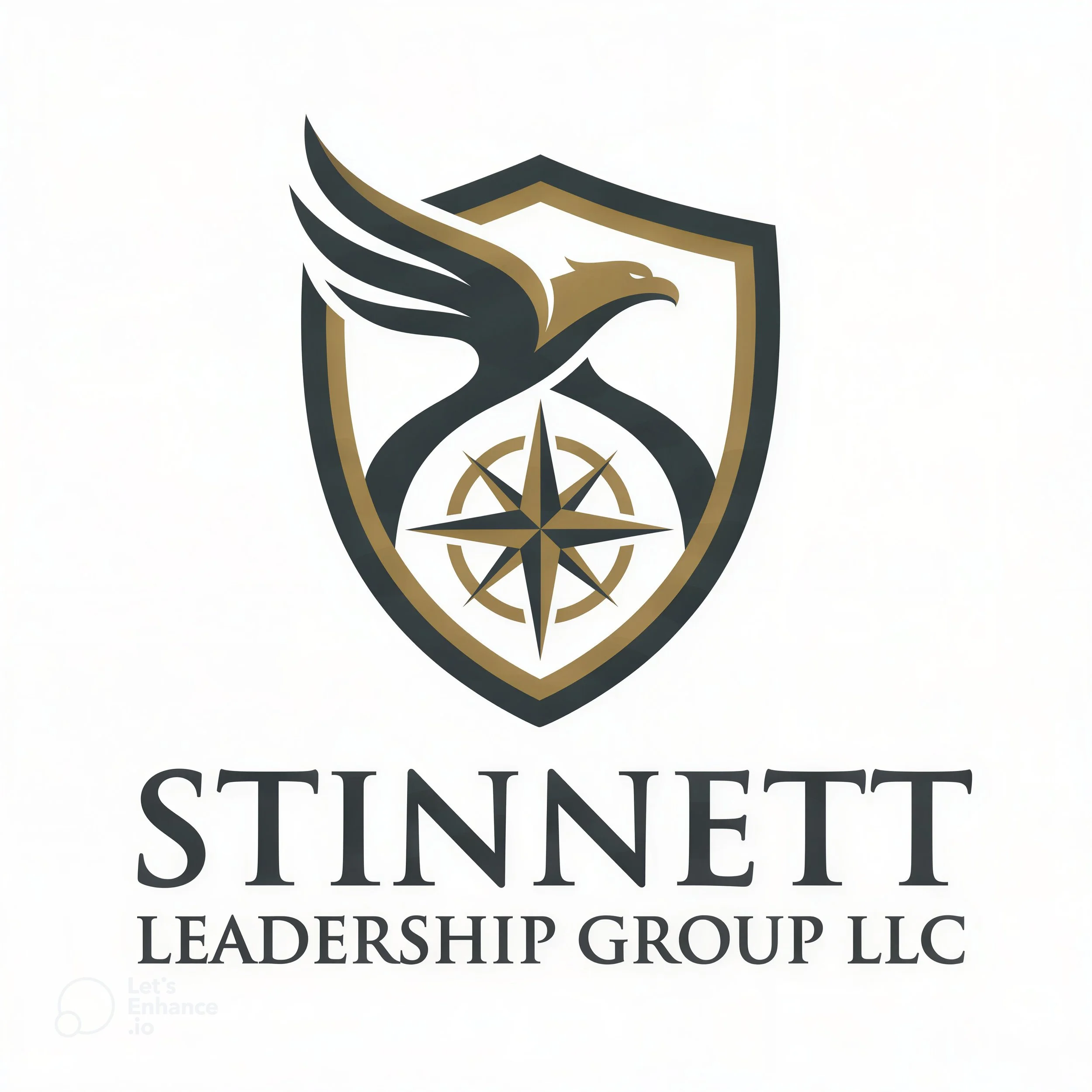 Logo of Stanford Leadership Group LLC featuring a stylized eagle with wings, a shield outline, a compass rose, and the company name in bold uppercase letters.