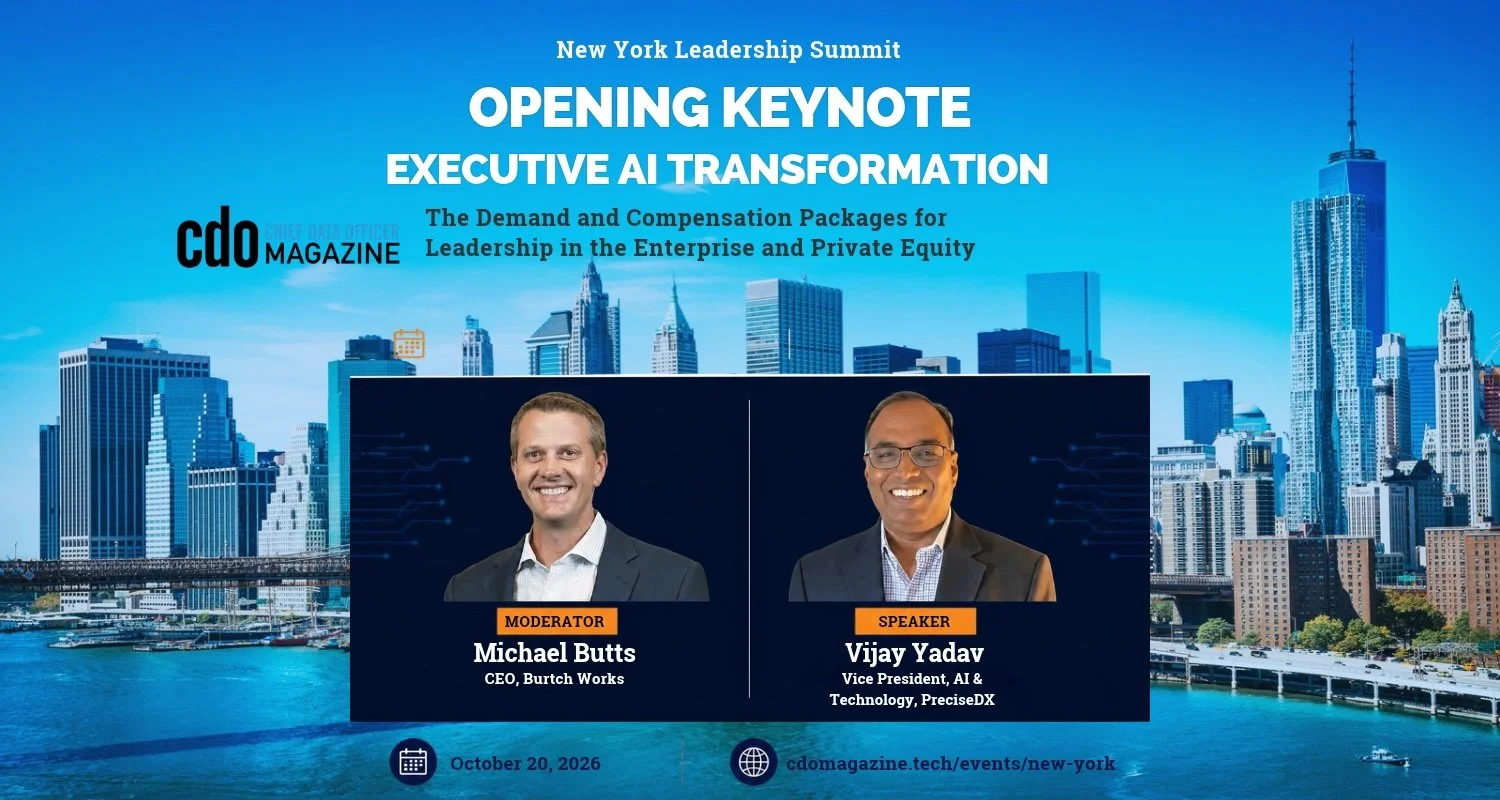 Vijay Yadav at NYC CDO Magazine Leadership Summit, 2026. Opening Keynote,  Executive AI Transformation: The Demand and Compensation Packages for Leadership