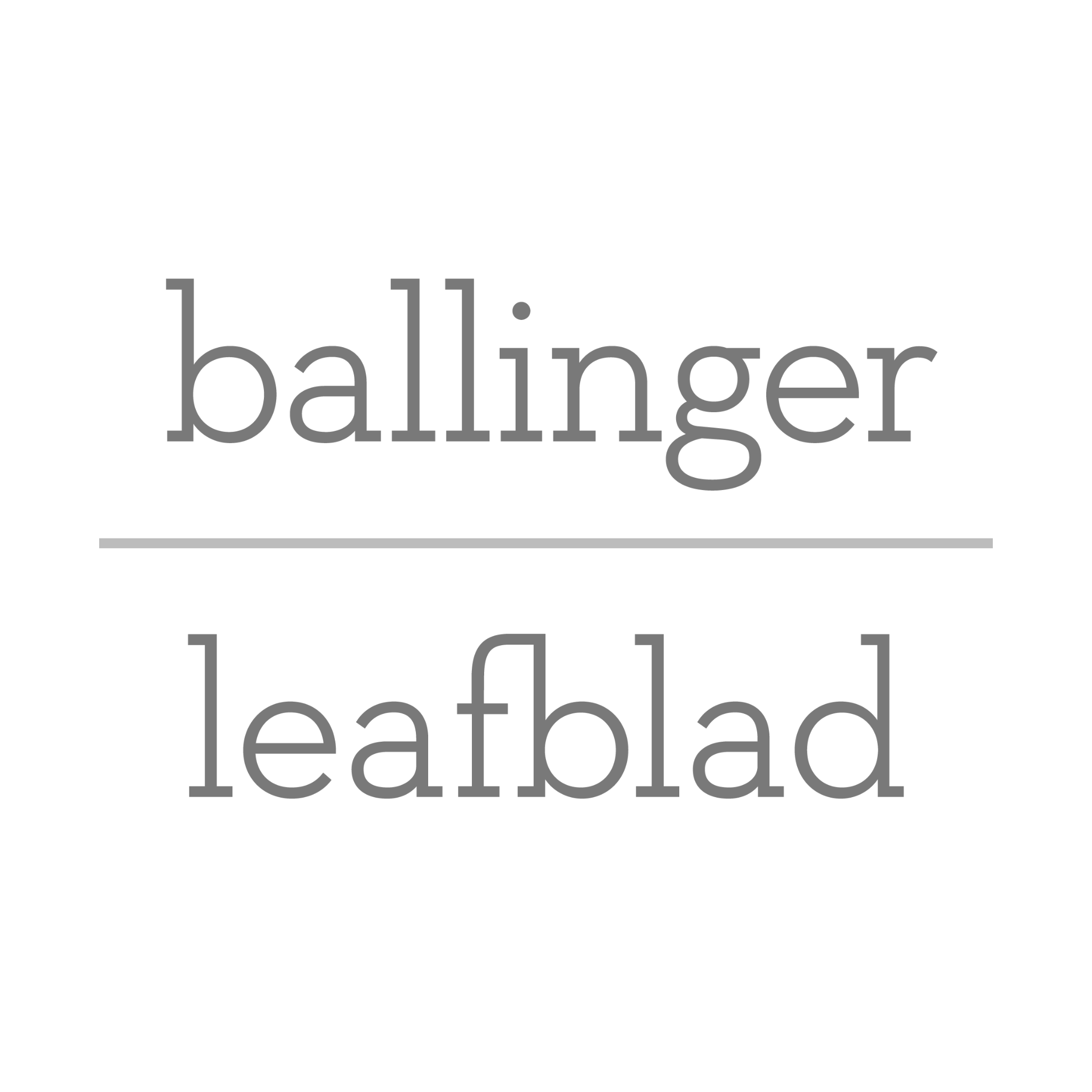 The image contains the logo of 'ballinger' with stylized lowercase text in gray color on a black background.