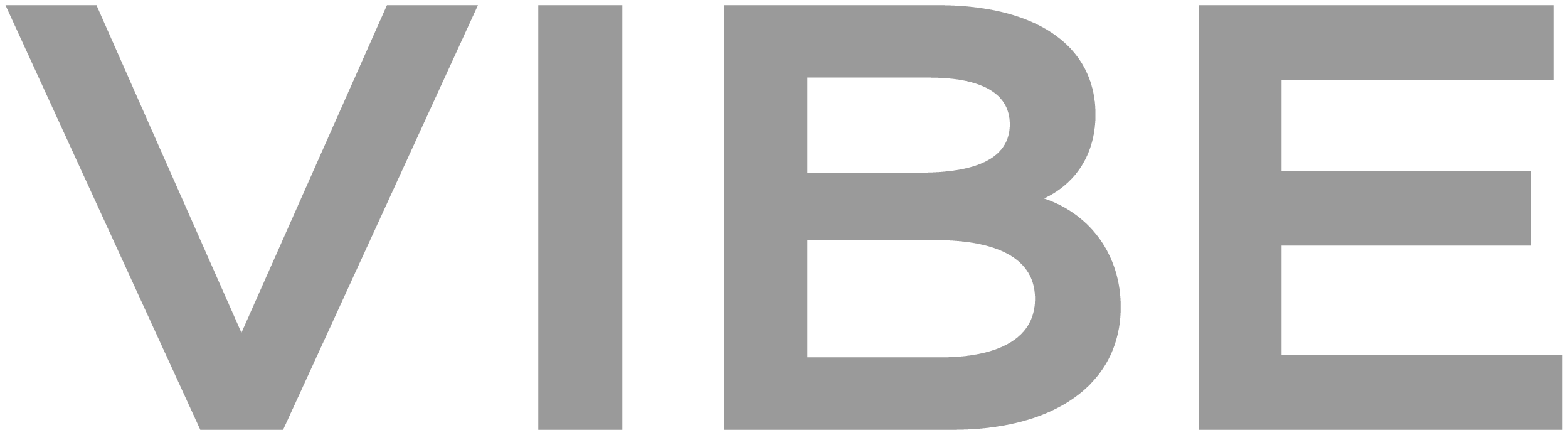 Gray “VIBE” logo on black background