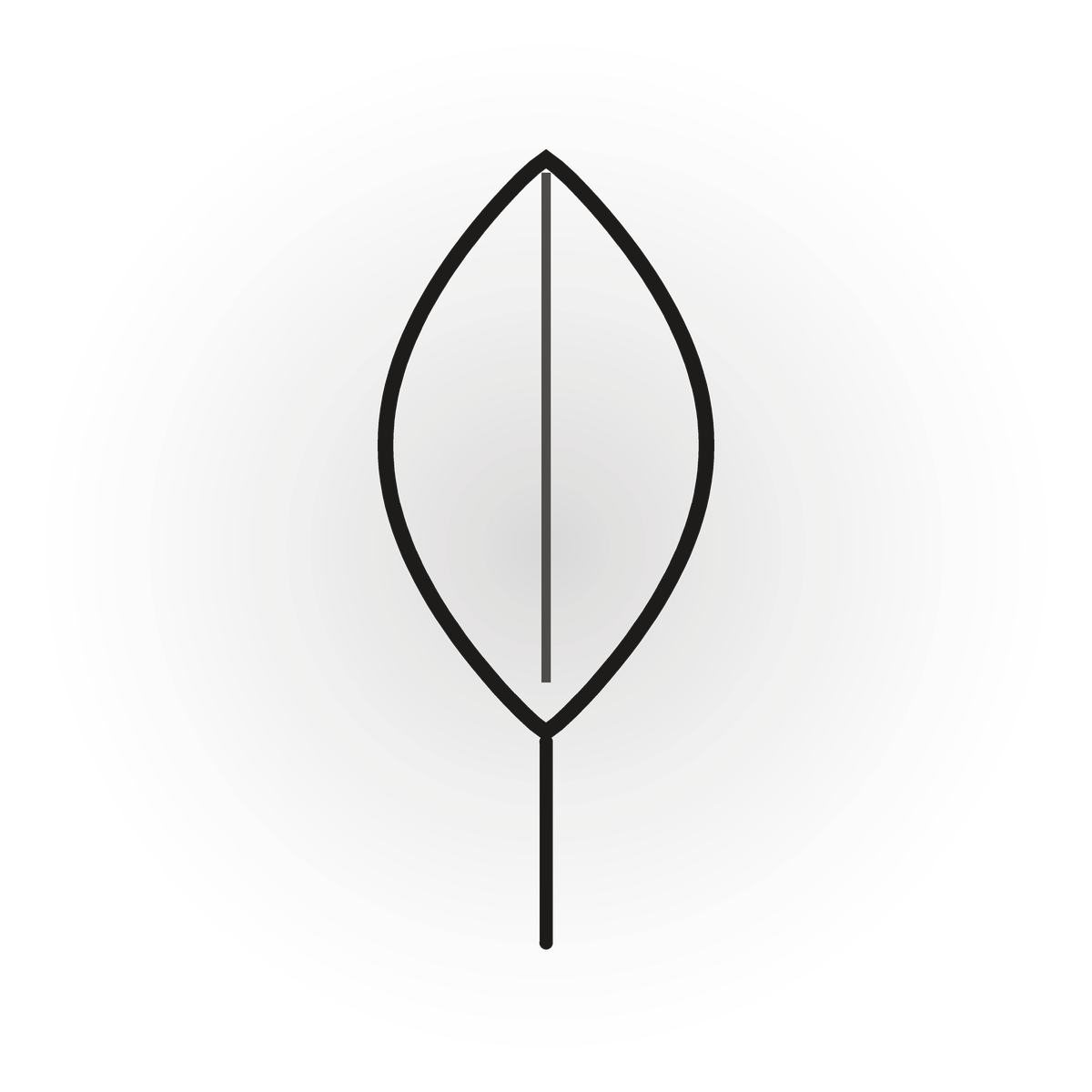 Grafik eines Blattes in einem schwarzen Kreis auf weissem Hintergrund.
