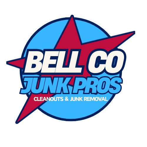 Bell Co Junk Pros logo with a red star and blue background, including text for clean outs and junk removal services.
