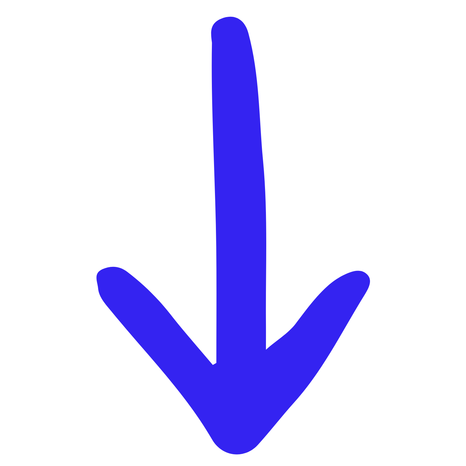 Blue hand cursor pointing downward with three fingers and thumb extended, on a transparent background.