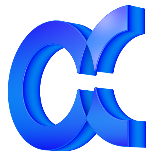 Blue 3D logo resembling the letter C and the letter V