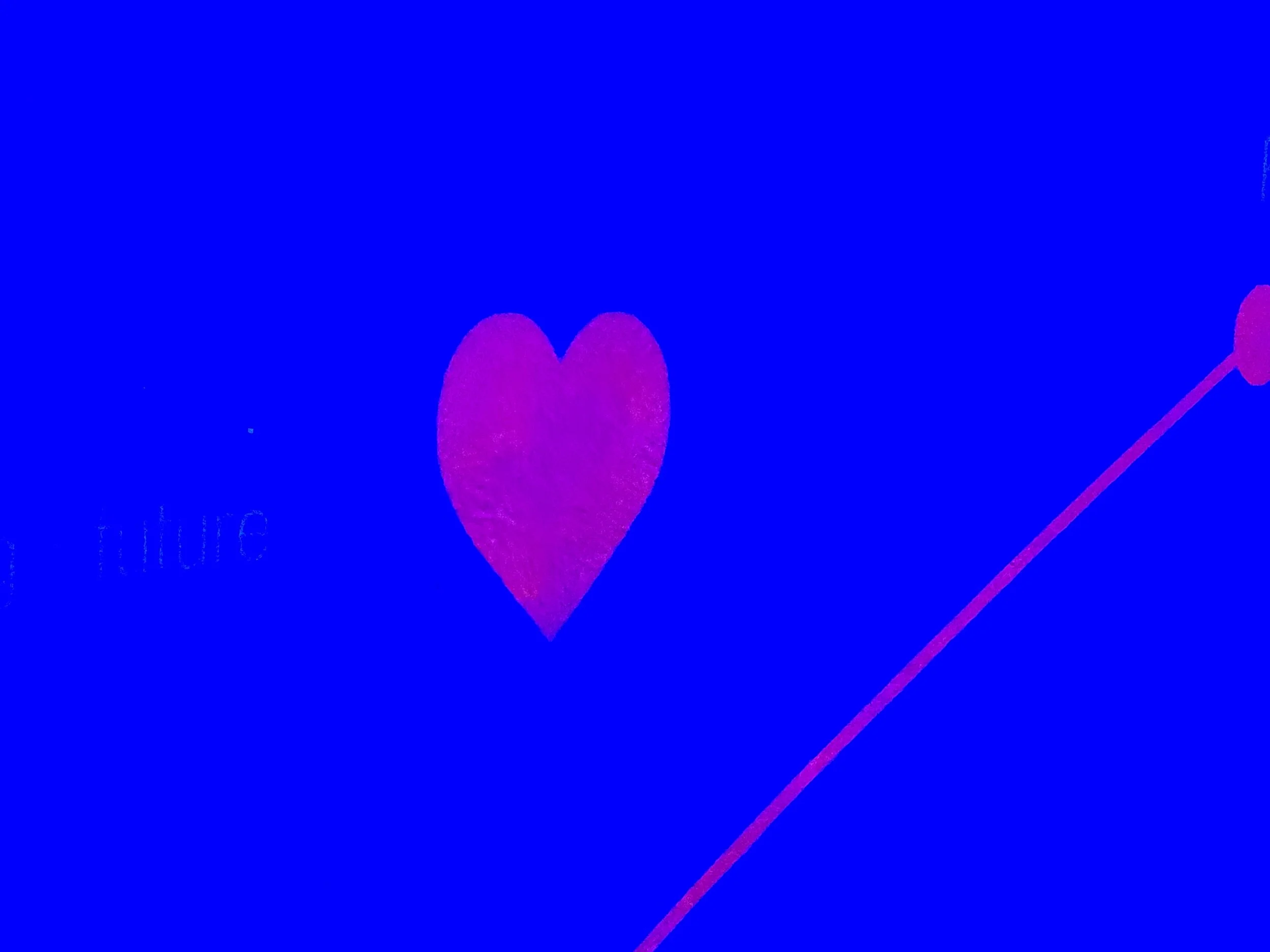 A stylized purple heart on a bright blue background.