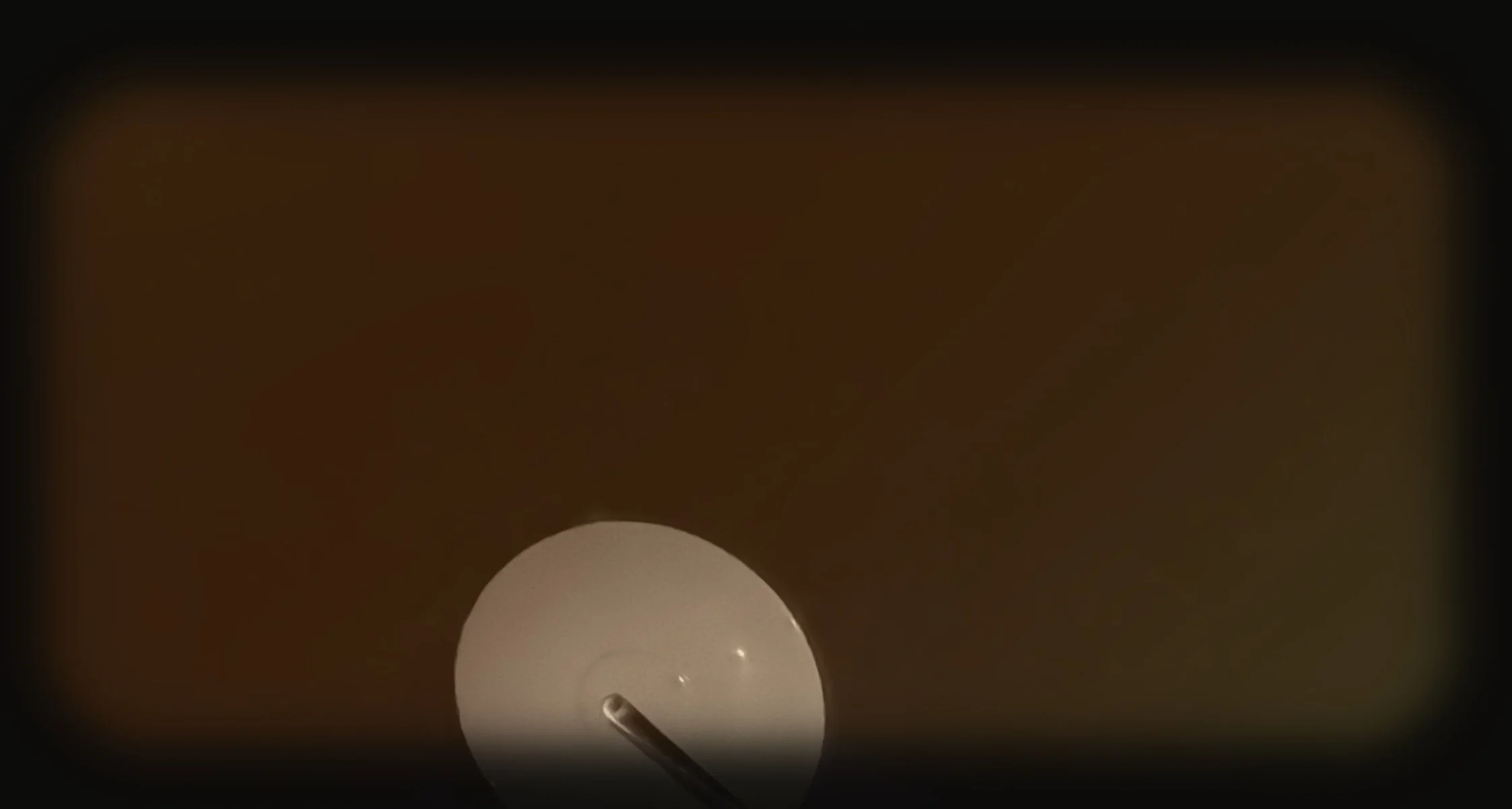 Ceiling light fixture with a round white light bulb and metal shade, viewed from below.