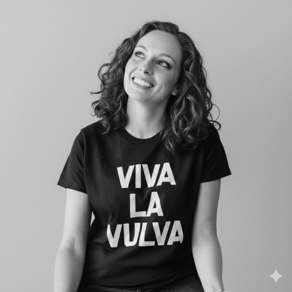 Dr. Jennifer Lincoln wearing a viva la vulva shirt