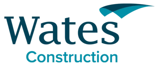 Wates Construction logo with teal and blue abstract swoosh