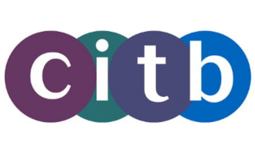 CITB logo with white lowercase letters on overlapping purple, teal, dark blue, and bright blue circles