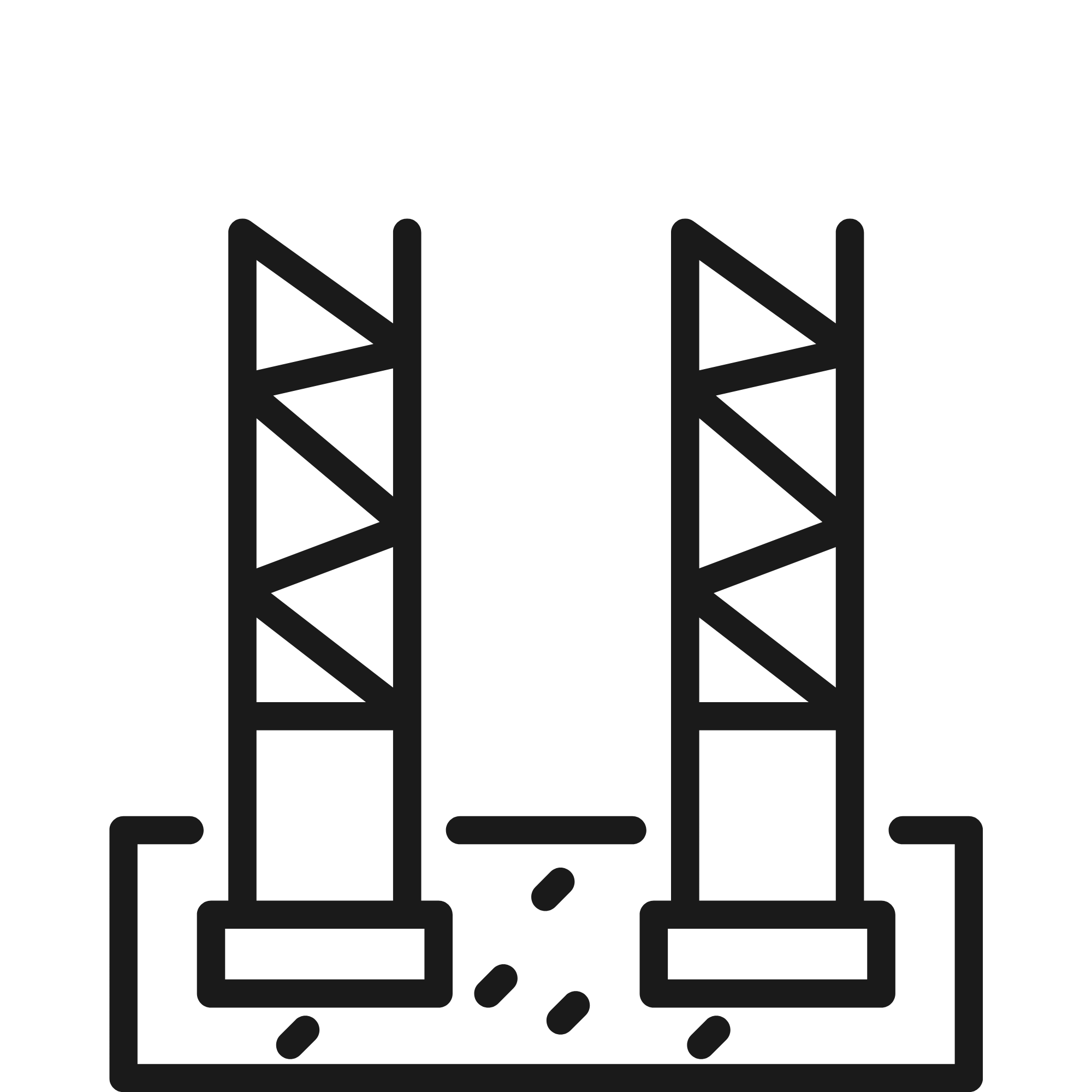 Black outline illustration of two basketball hoops on a court