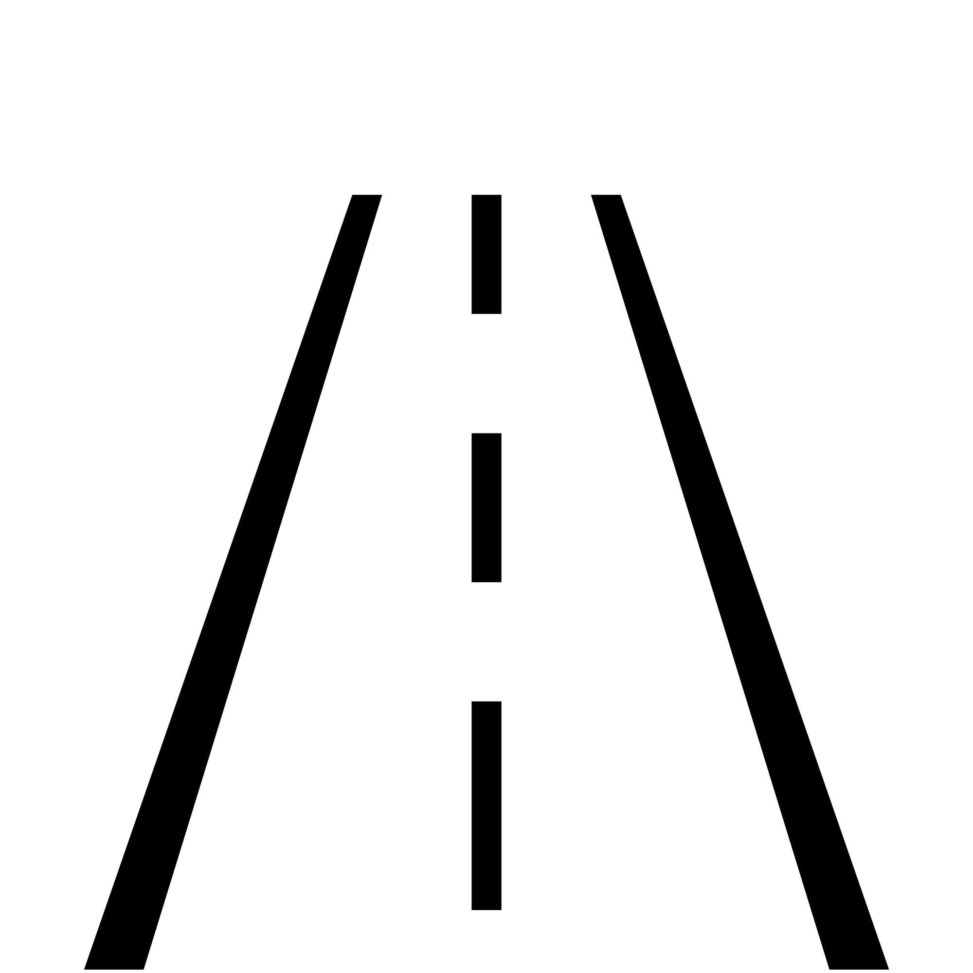 Illustration of a road with two solid black edges and a dashed center line
