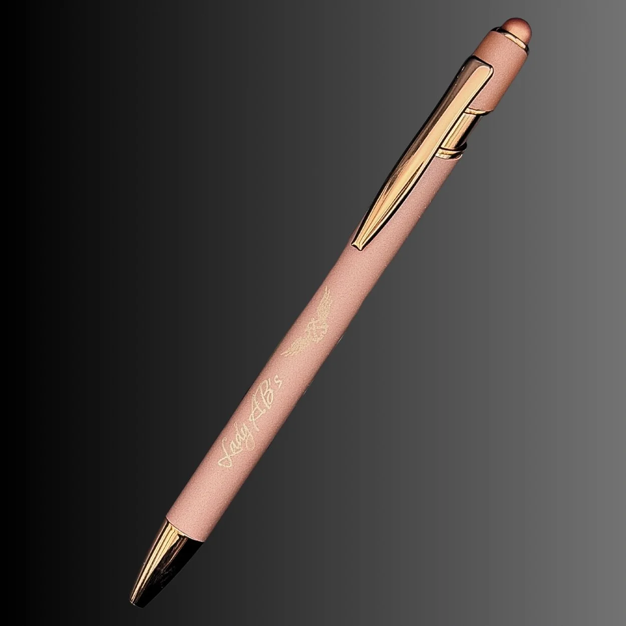 Rose Gold Pre-Engraved Lady AB/BUILT DIFFERENT  Black Ink Ballpoint Pen with Stylus