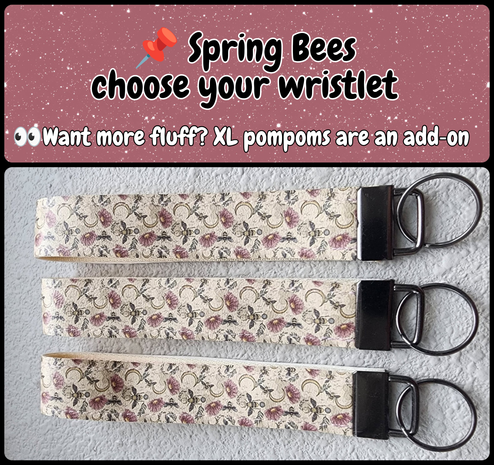 1" Wide Faux Leather Wristlet Key Fobs | Celestial Spring Bees