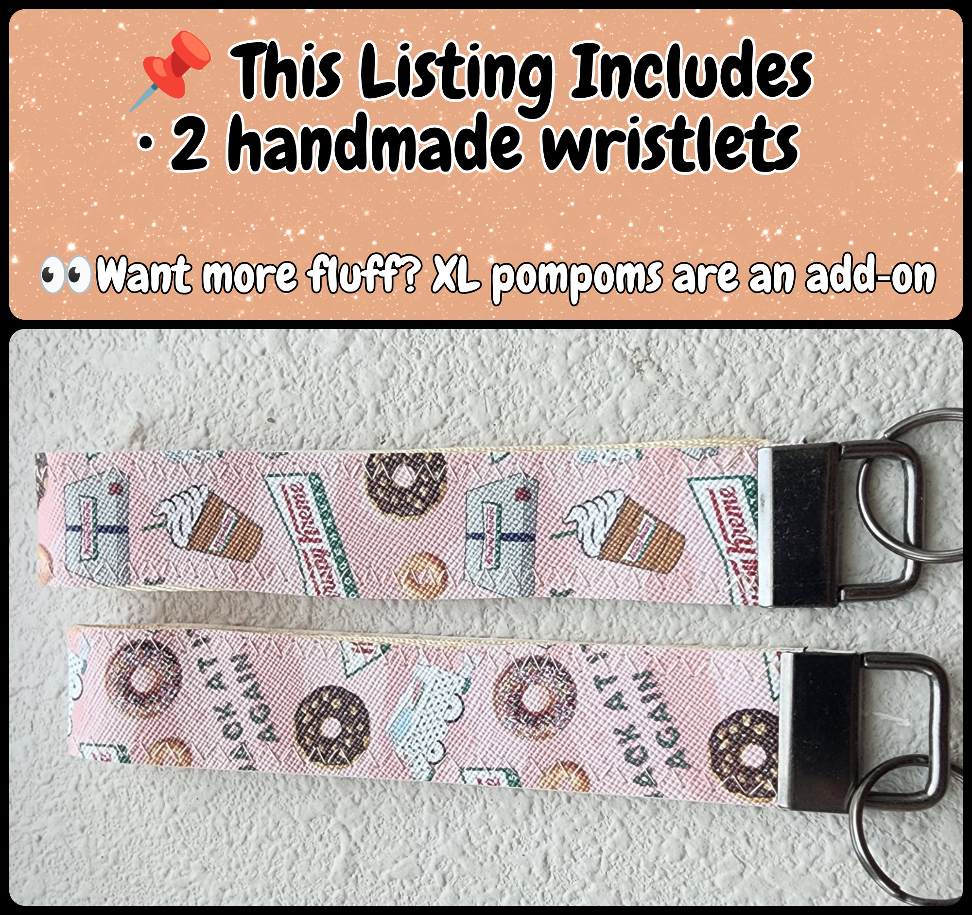 Set of 2 Faux Leather Wristlet Key Fobs | Donuts & Iced Coffee