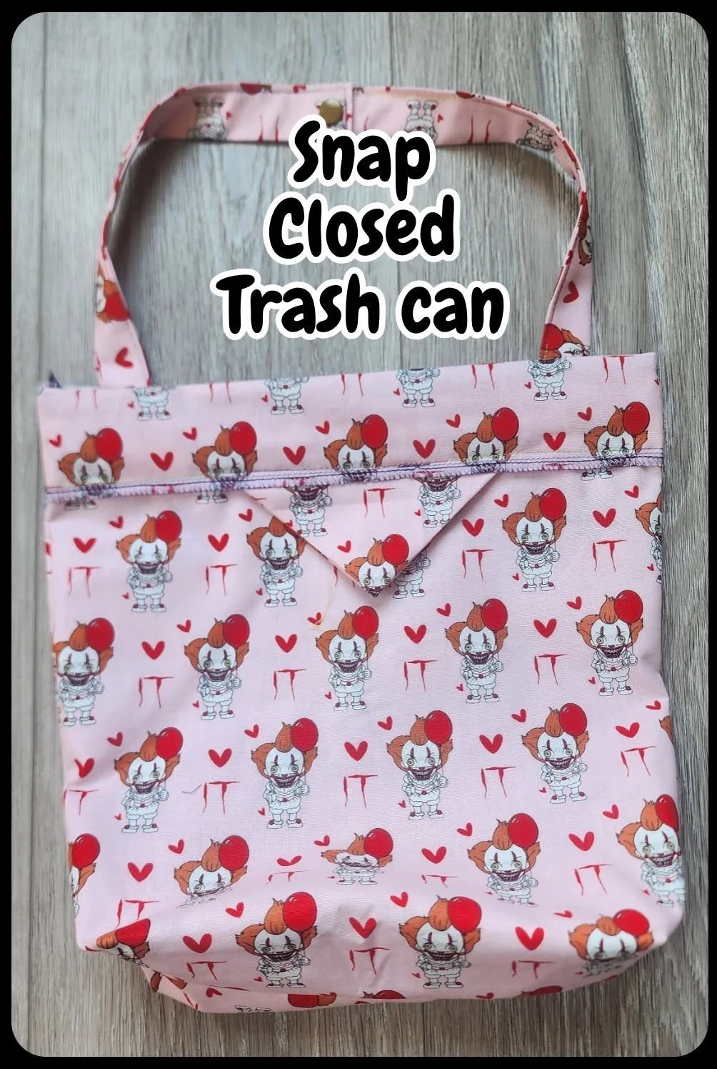 Snap‑Closed Hanging Car Trash Bag | Horror Clown on Pink