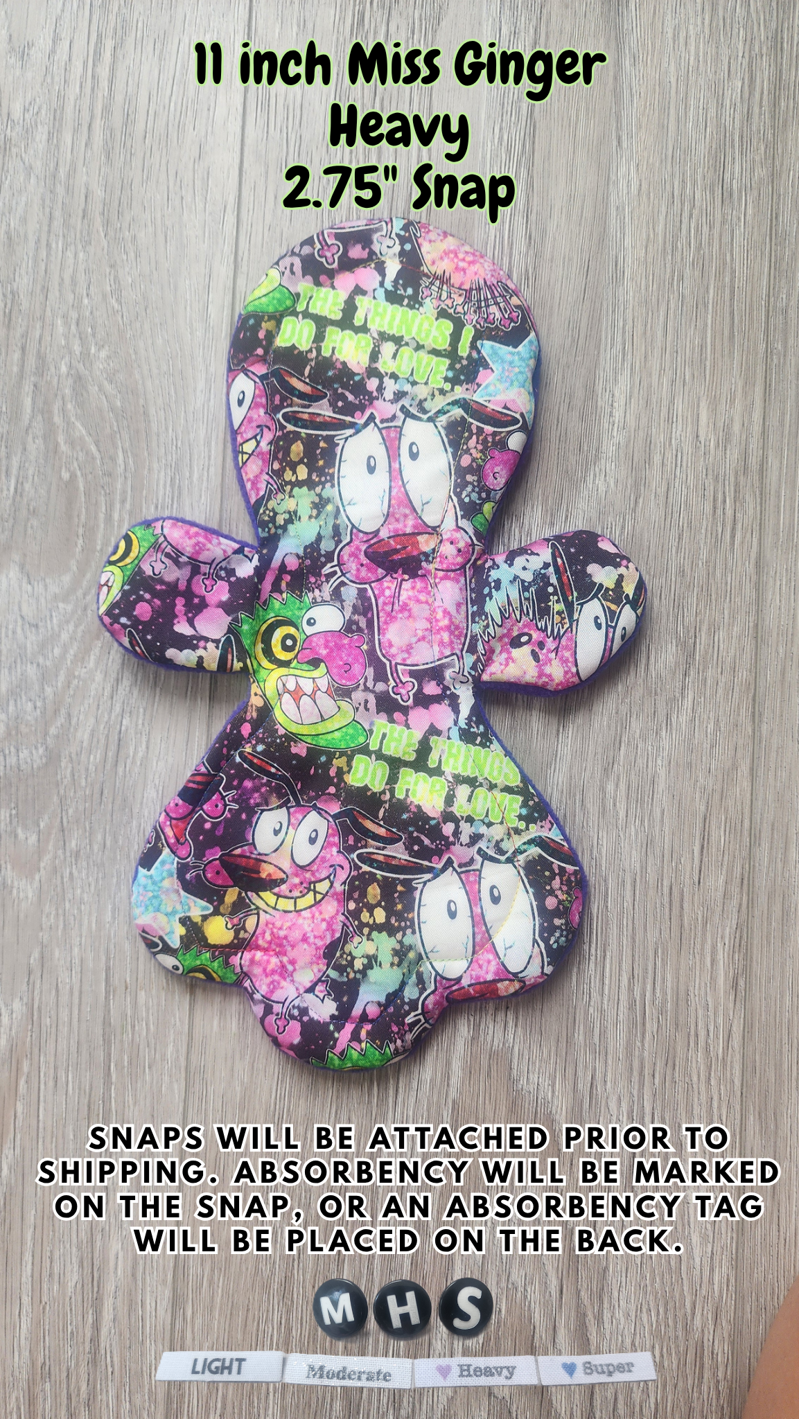 11-inch Heavy Miss Ginger Cloth Pad | 2.75" snapped width