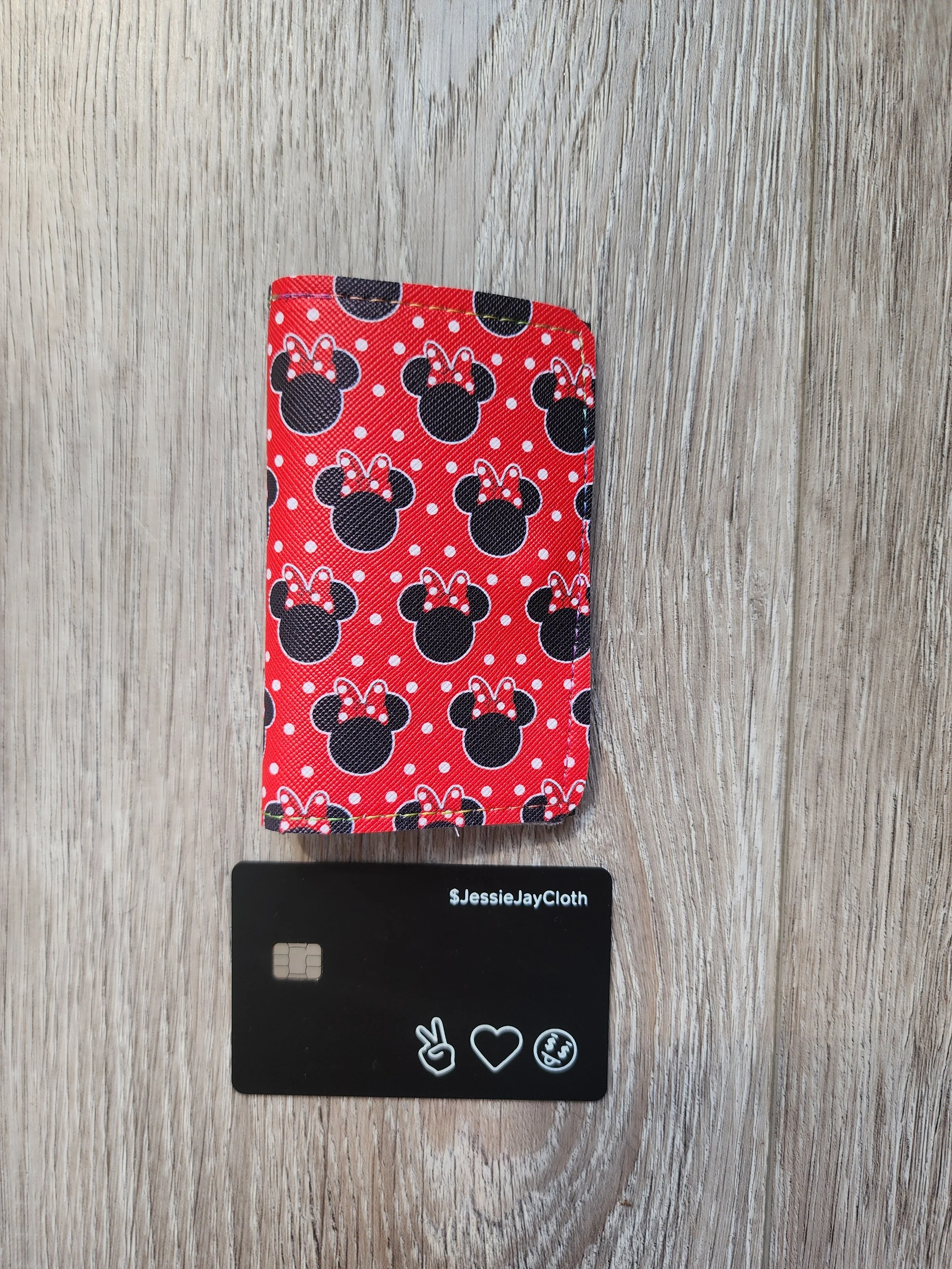 Minimalist Card Wallet | Holds 16–18 Cards | Red Polka dot Mouse with bow