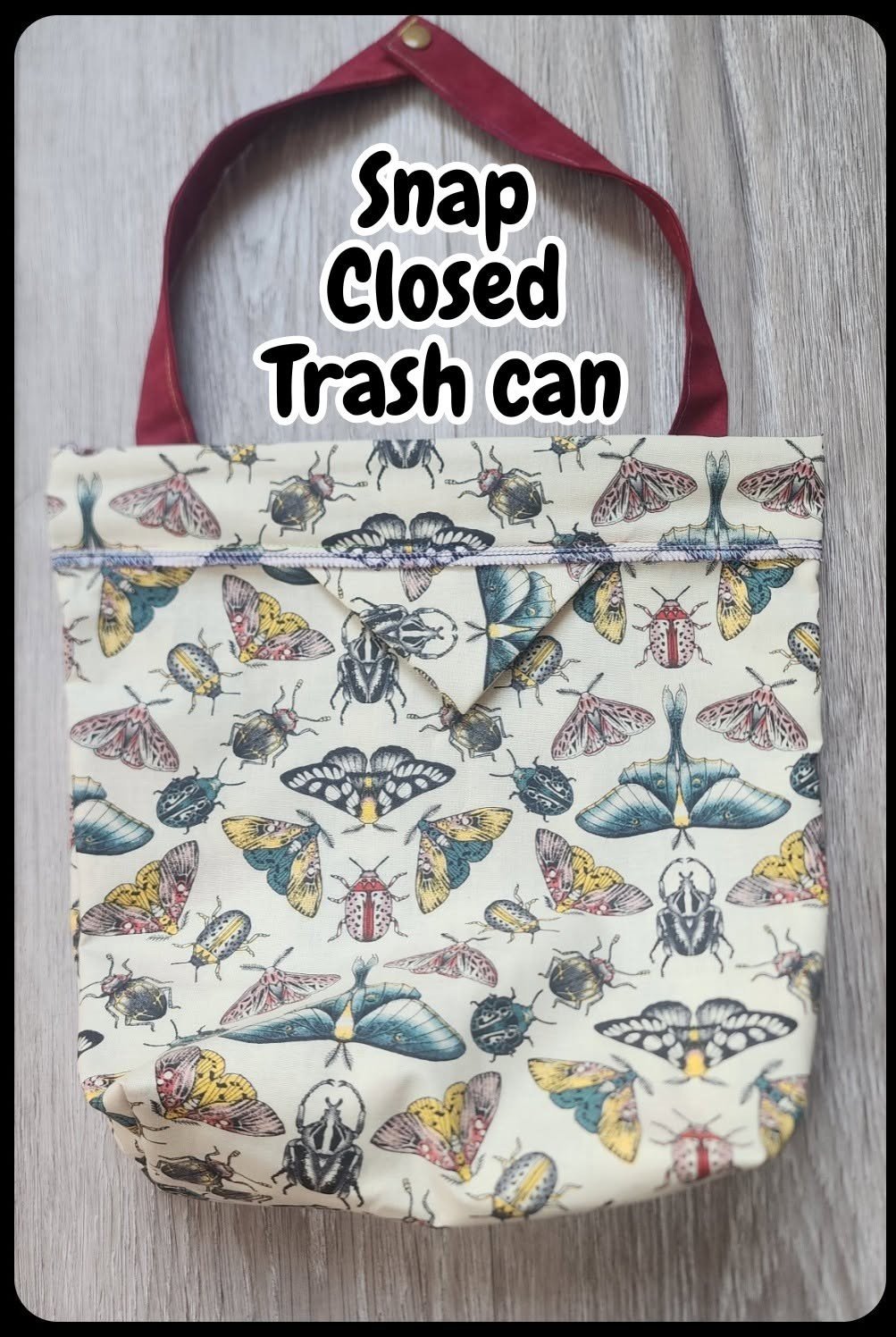Snap‑Closed Hanging Car Trash Bag | Vintage Moth & Bugs
