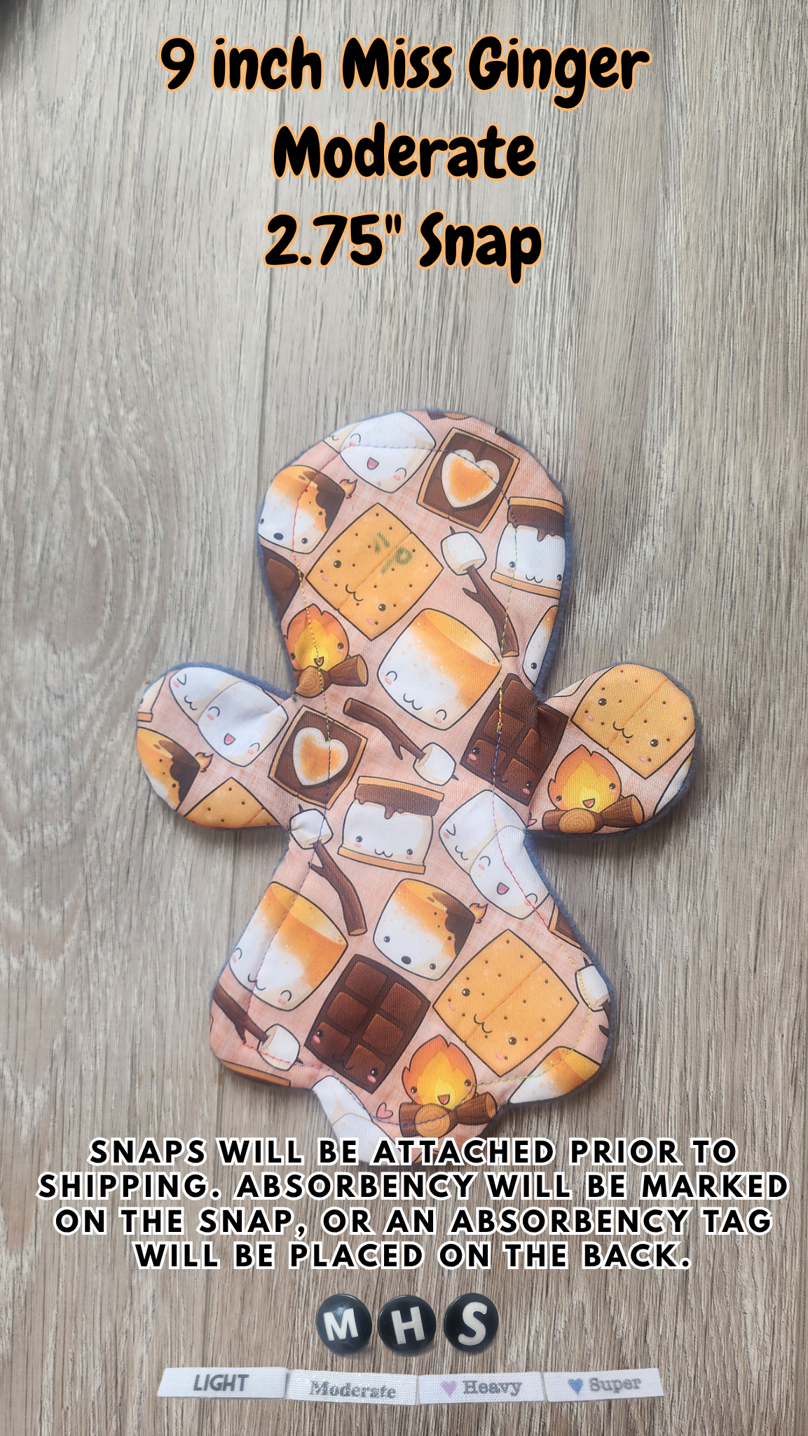 9-inch Moderate Miss Ginger Cloth Pad | 2.75" Snapped Width