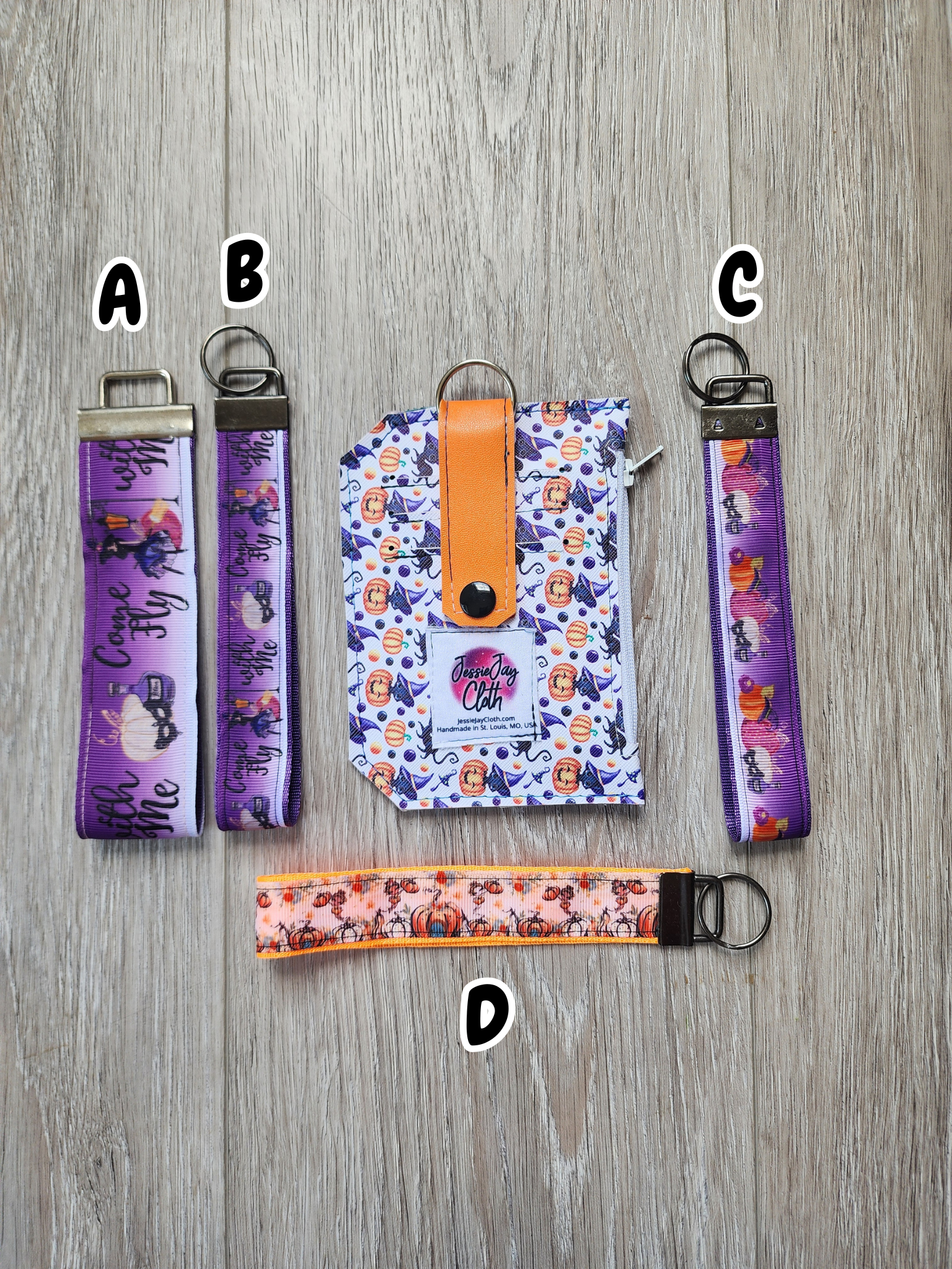 Pocket Pal Wallet + Wristlet Key Fob | Black Cat on Pumpkin, Witch or Fairy Fob