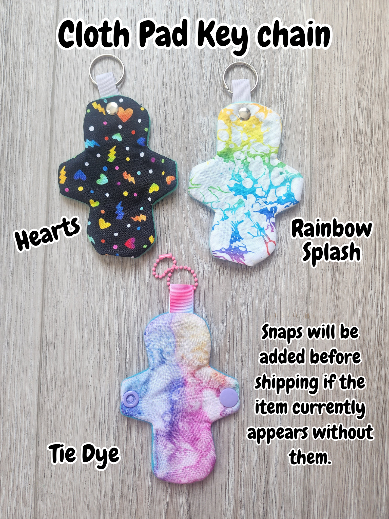 Cloth Pad Keychains | Hearts, Rainbow Splash, Tie Dye