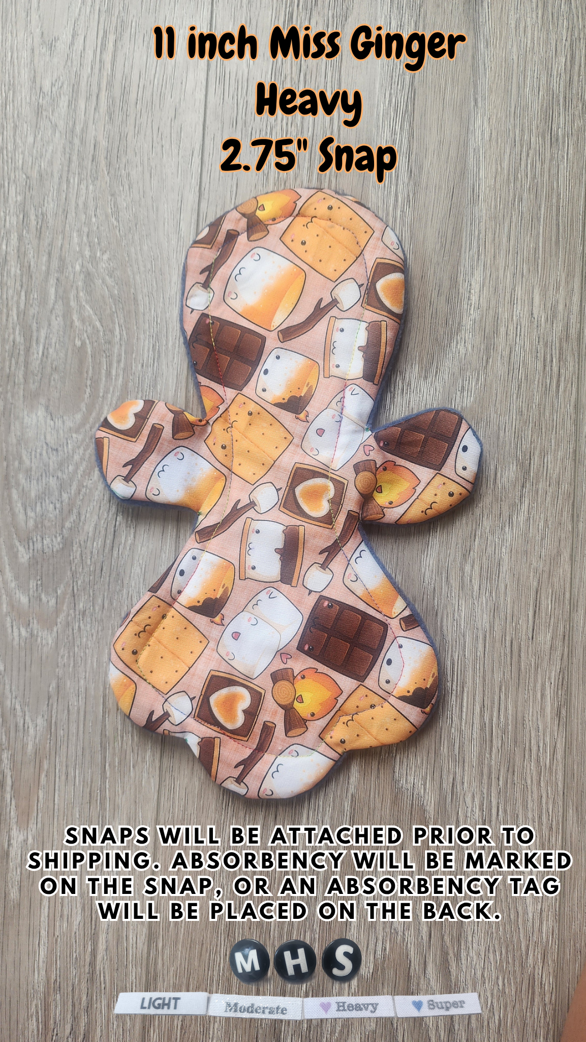 11-inch Heavy Miss Ginger Cloth Pad | 2.75" snapped width