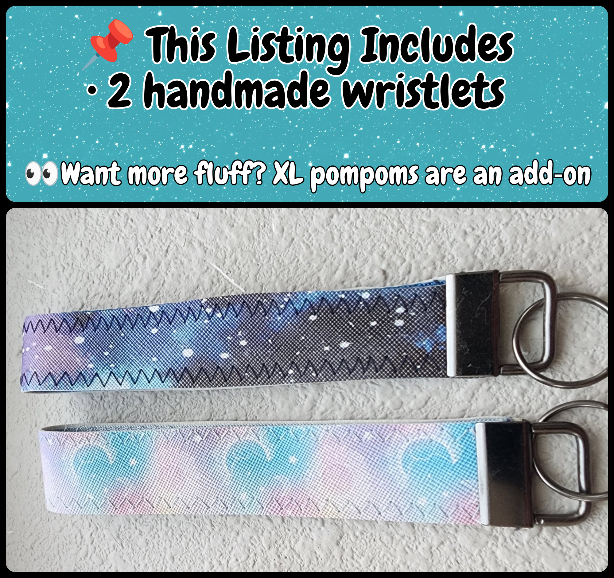 Set of 2 Faux Leather Wristlet Key Fobs | Celestial Pastel, Galaxy