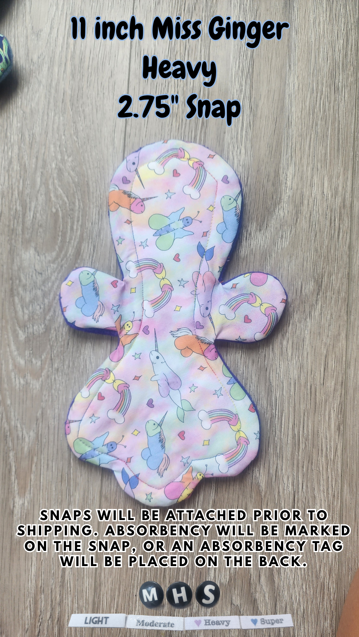 11-inch Heavy Miss Ginger Cloth Pad | 2.75" snapped width