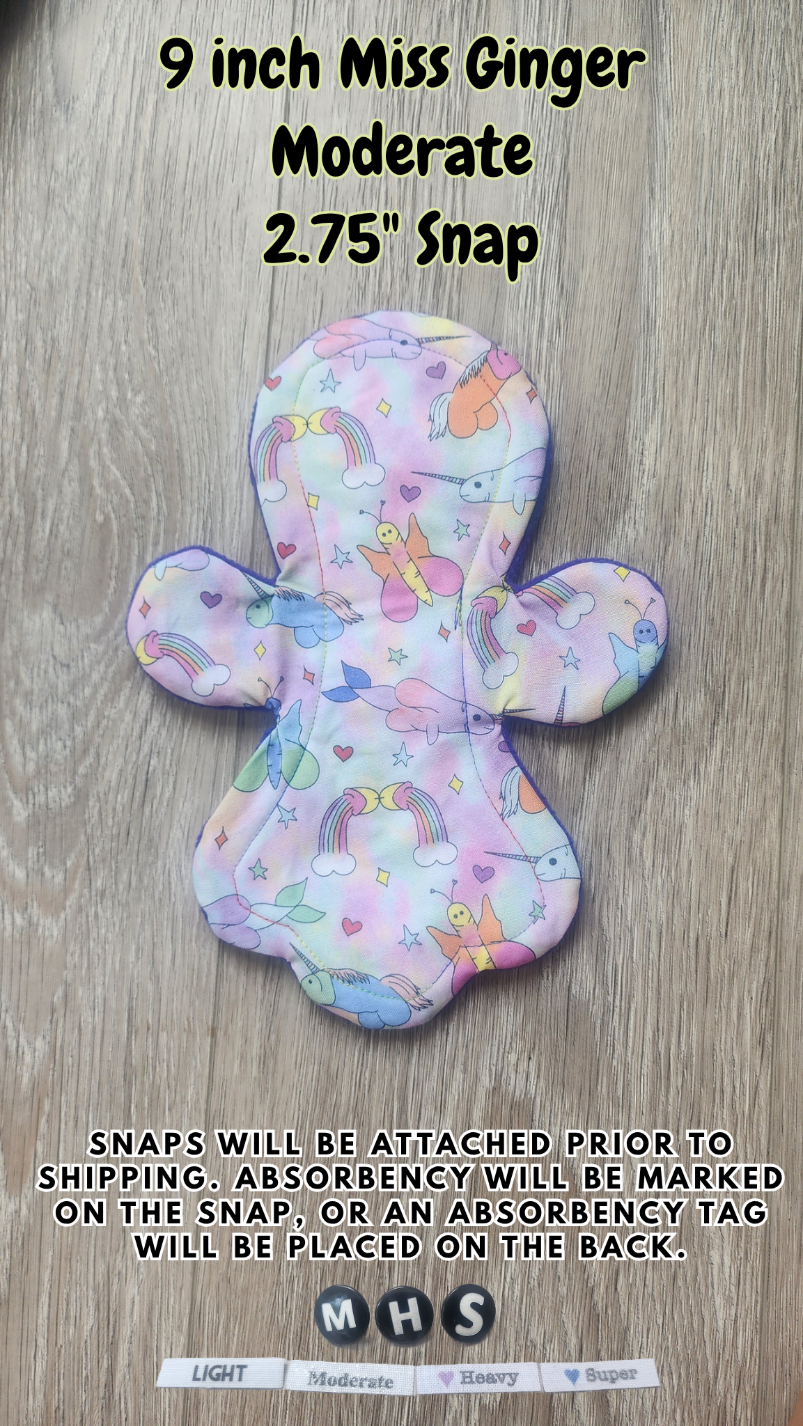 9-inch Moderate Miss Ginger Cloth Pad | 2.75" Snapped Width