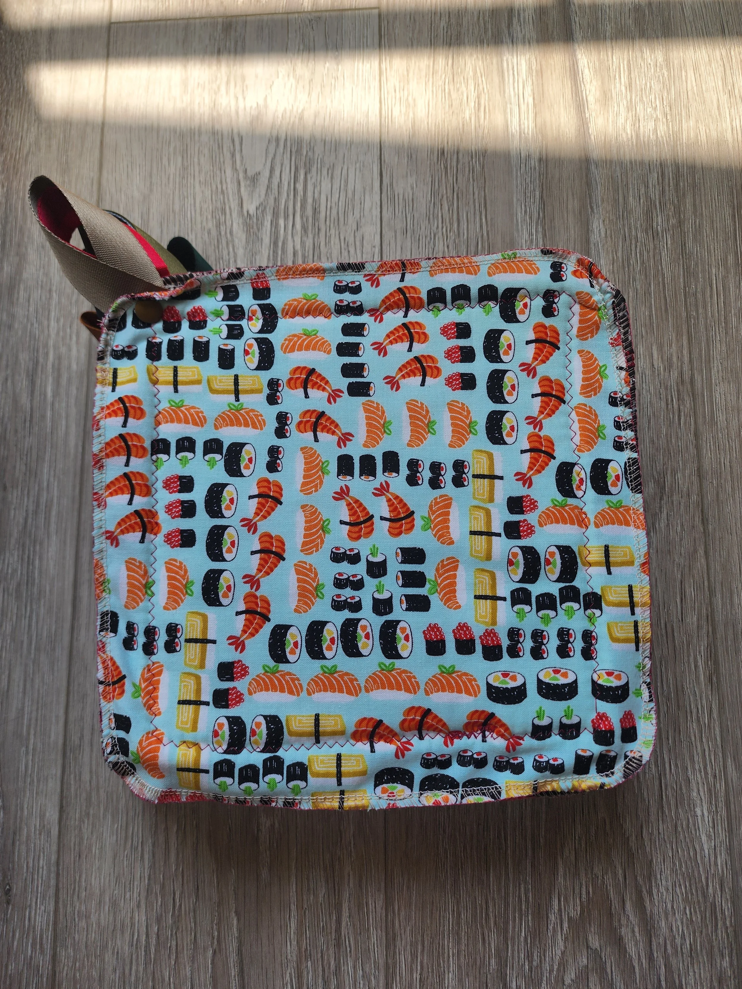 Heat‑Safe Potholder & Plate Cozy | Snap-On/Off Handle | Sushi and Sashimi