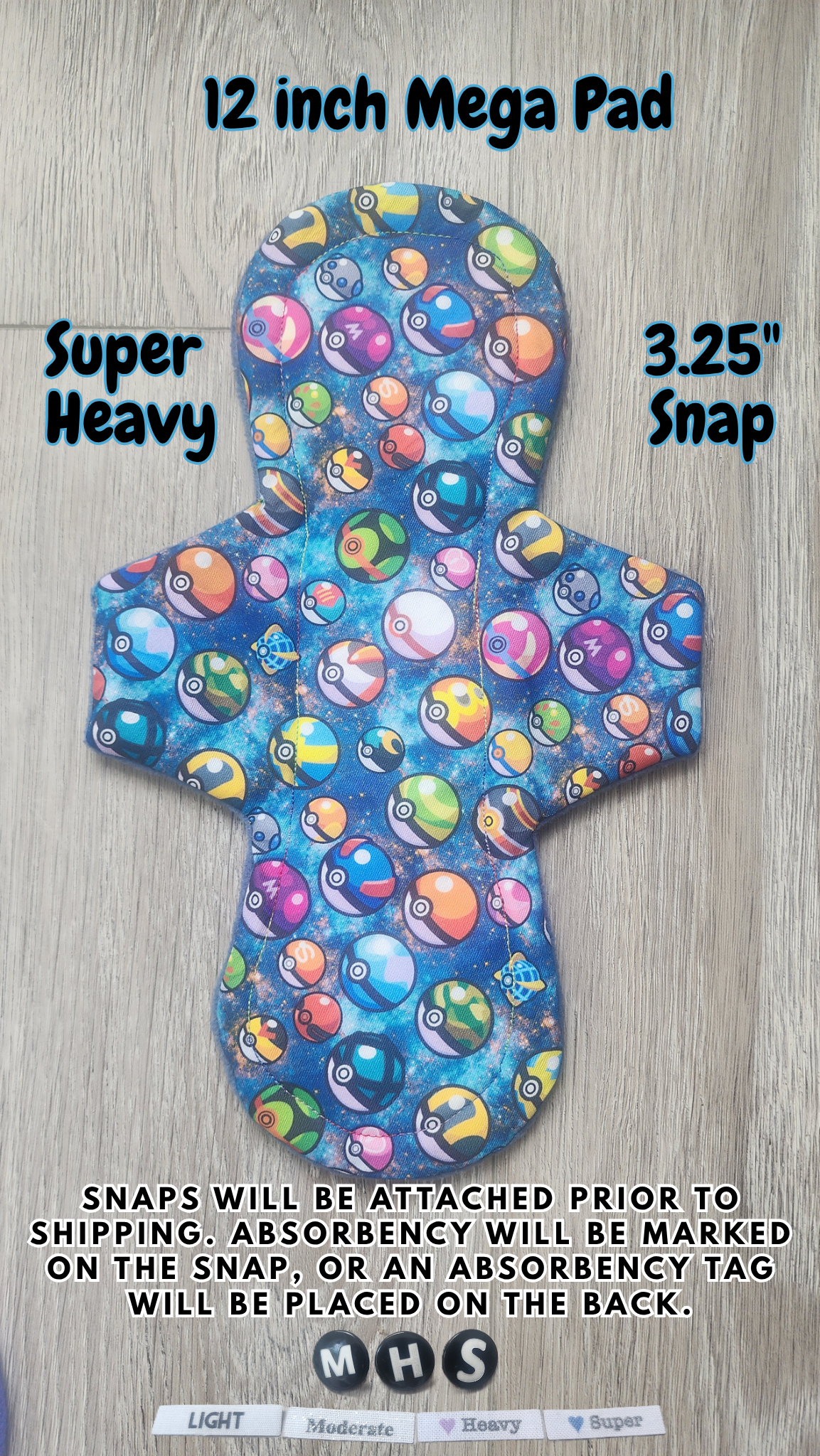 12-inch Super Heavy Mega Cloth Pad | 3.25" snapped width