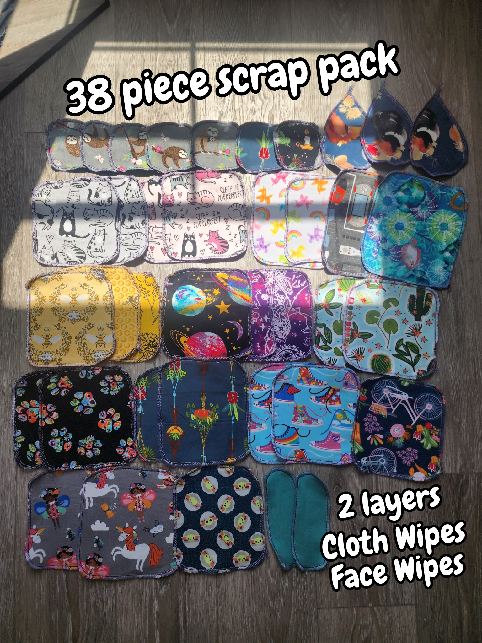 38‑Piece Scrap Pack | Mixed Cloth Wipes & Face Wipes