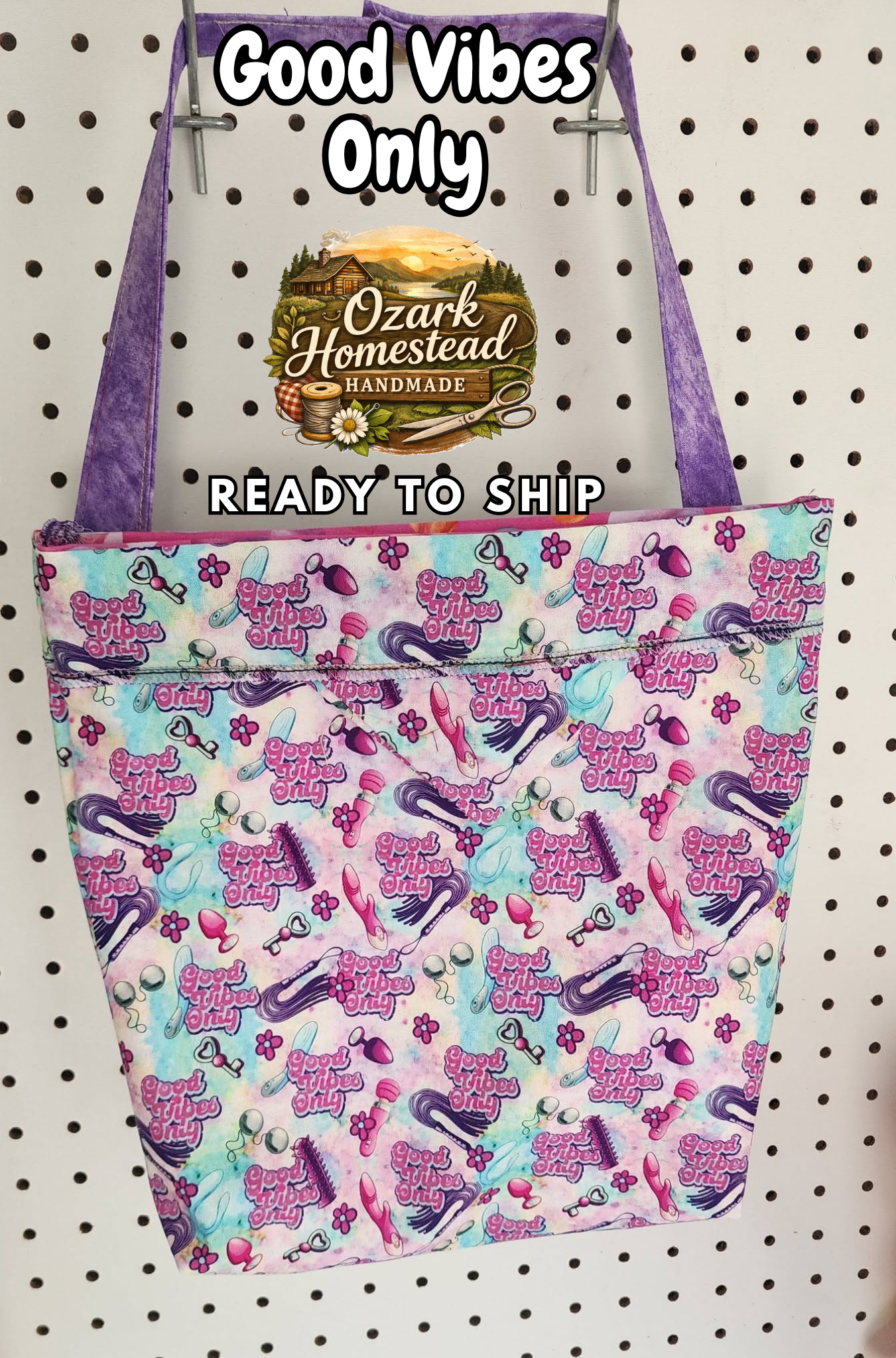 Snap‑Closed Hanging Car Trash Bag | Adult Humor Good Vibes Only